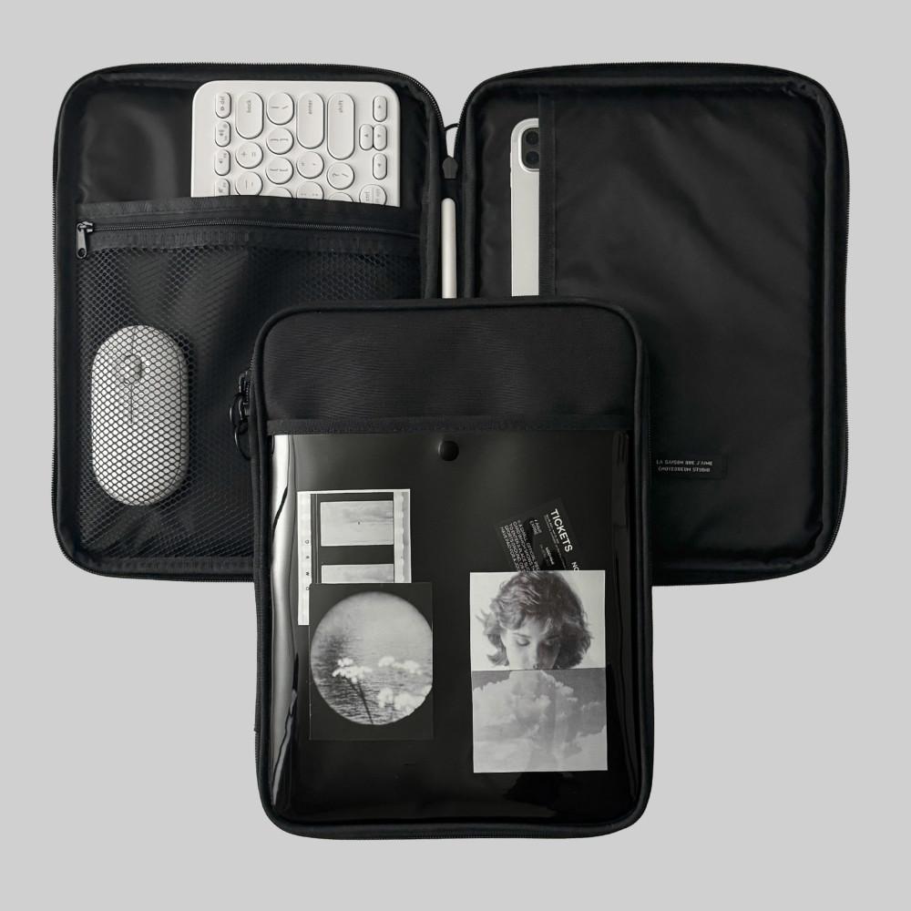 CLEAR BUTTON IPAD TABLET POUCH BLACK 클리어 버튼 아이패드 태블릿 파우치 블랙