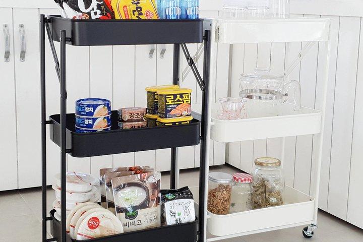 접이식 트롤리 3단 이동식 회전 수납장
