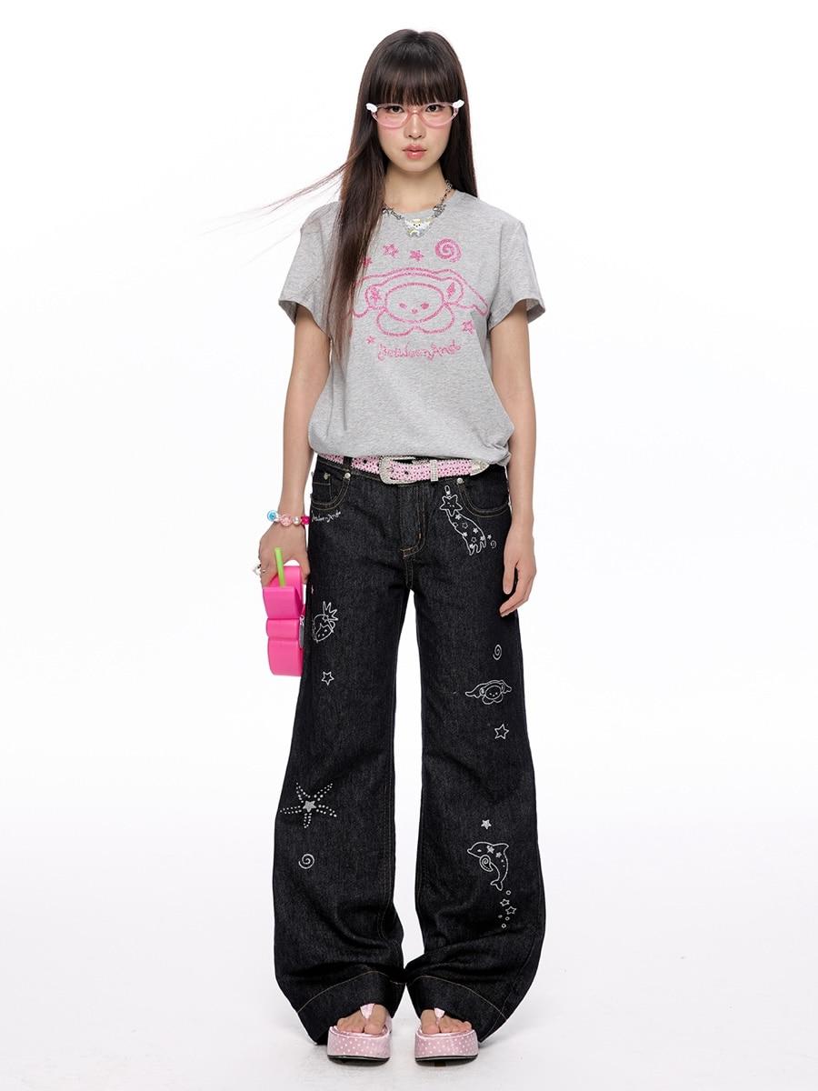 BETWEENAND X SUISO Glitter Straight Jeans