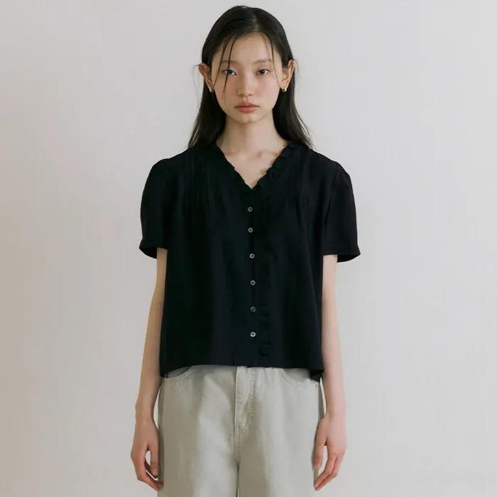pintuck frill blouse-black [7/14 부터 순차 발송]