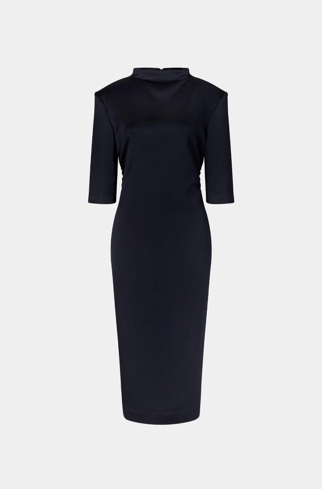 셔링 하프넥 새틴 원피스 - 네이비