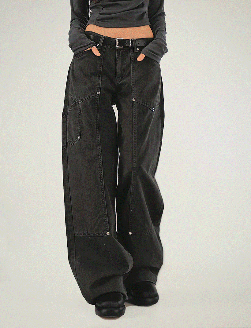 찡 다크그레이진 카펜더 힙 와이드팬츠
