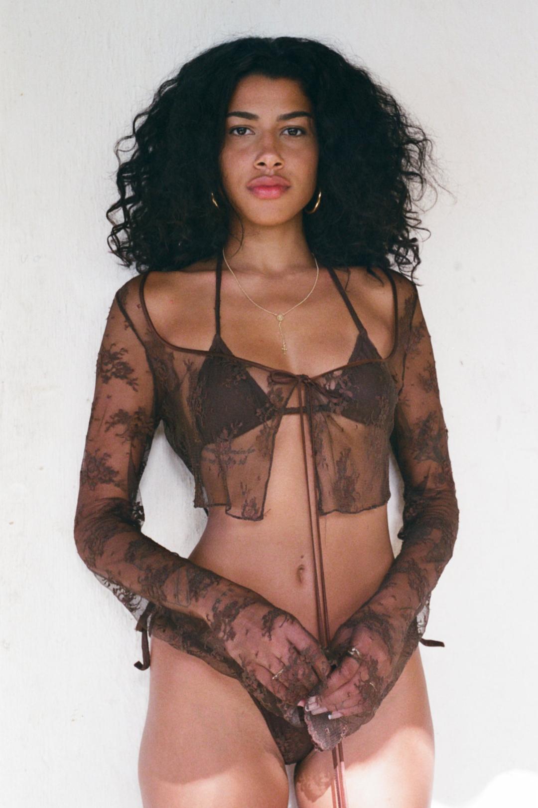 Corset Cover Brown Lace - S (IN STOCK)