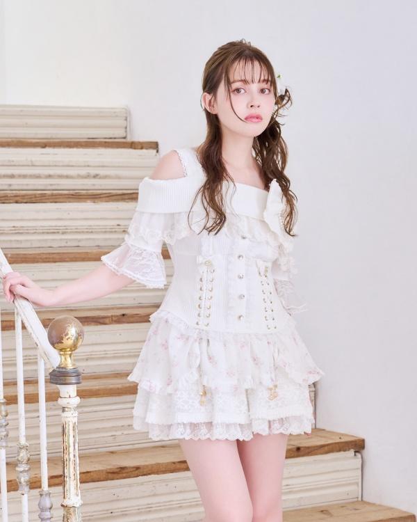 サイドリボンリブカットトップス