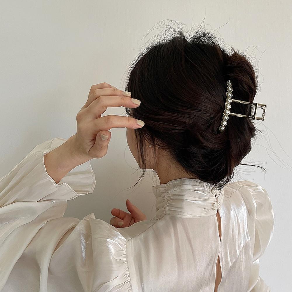 진주 헤어 집게 핀 고급 명품 왕폭 미니 숱많은 긴 올림 머리