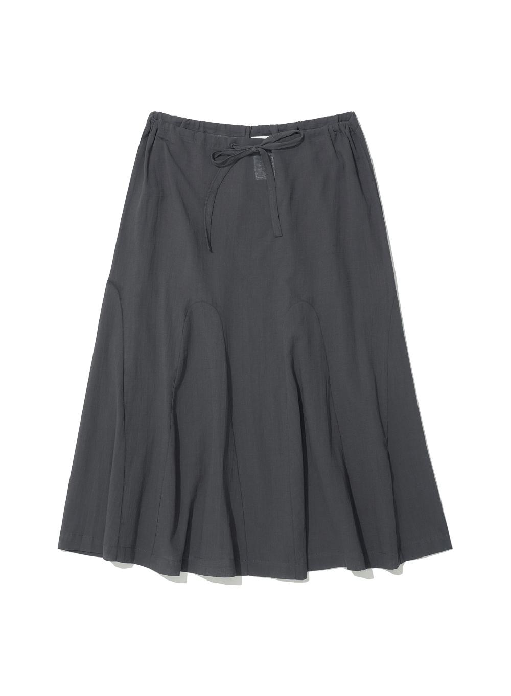 [WOMEN] SHEER GORED MIDI SKIRT_CHARCOAL