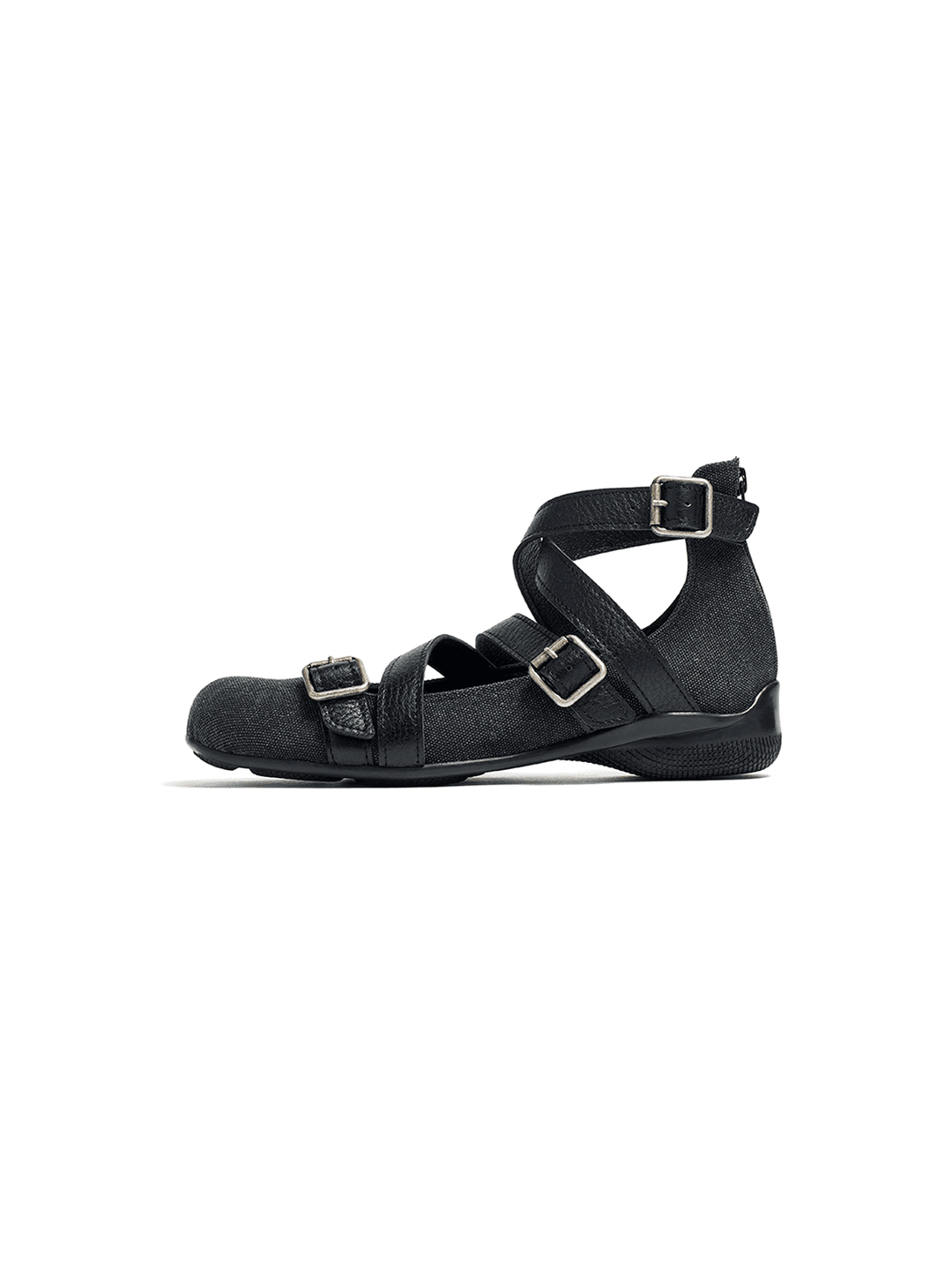 CROSS BAND ANKLE BALLET FLATS BLACK