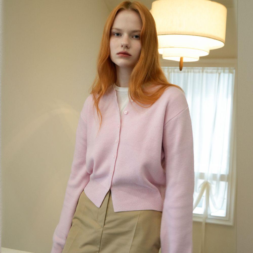 [1차리오더] Cashmere Round Knit Cardigan (Pink)