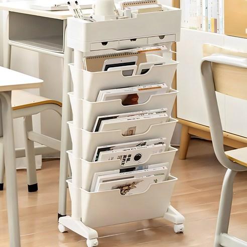 엘라노아 공부방 책 정리 수납 트롤리 책꽂이, 화이트, 40.4 x 20...., 6단