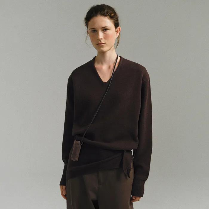 [3차 재입고] pipe v-neck knit (dark brown)