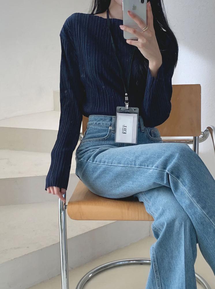 여자 연말룩 플리츠 보트넥 티셔츠(5color)