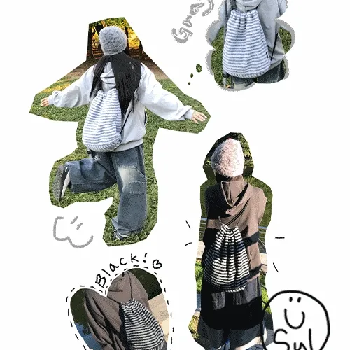 [귀여움❤️] 뽀글이 스트라이프 스트링백 백팩 보부상 단가라