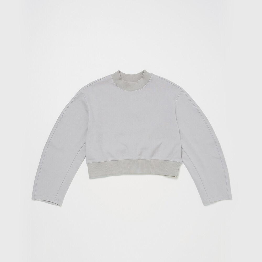 ROUND SLEEVE CROP SWEATSHIRTS - LIGHT GREY