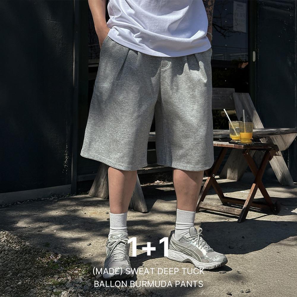 (MADE) 1+1 스웻 딥턱 벌룬 버뮤다 팬츠 (3color)
