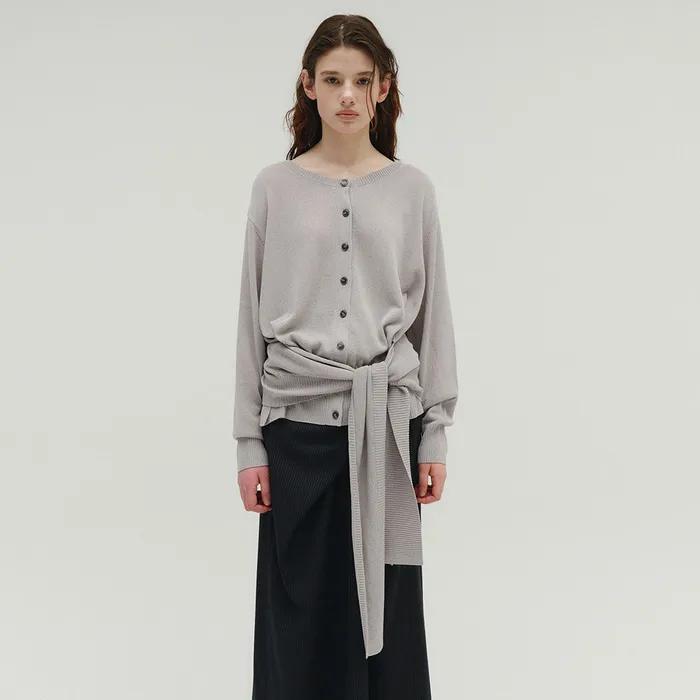 TIED STRAP LINEN CARDIGAN [GREY]