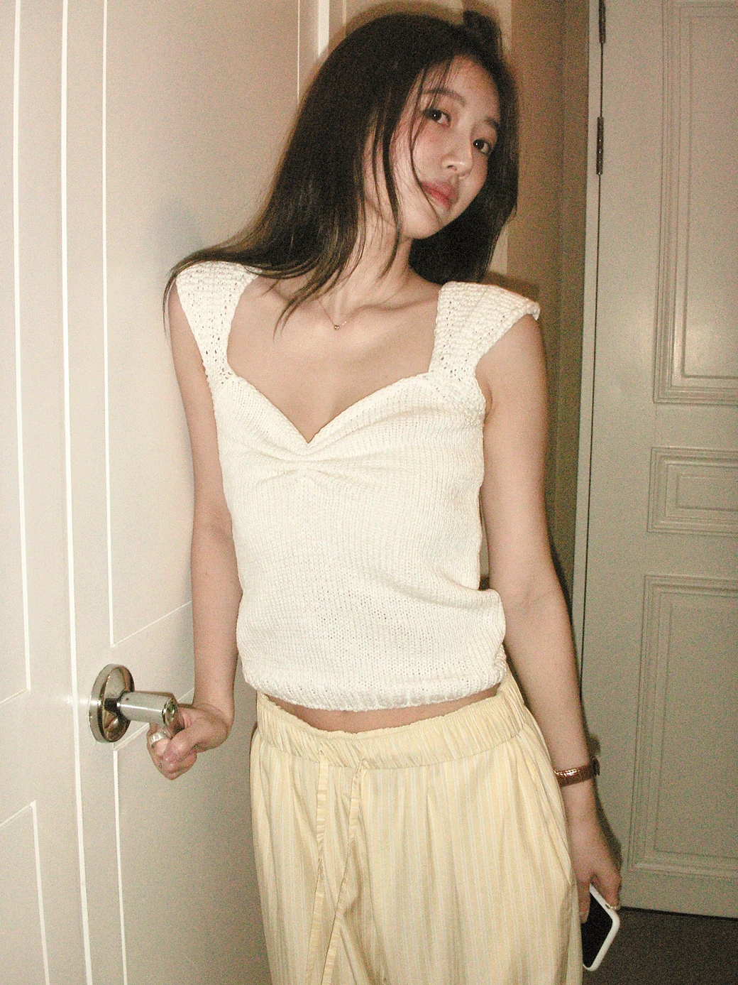 PU. Odette Ruched Knit Top