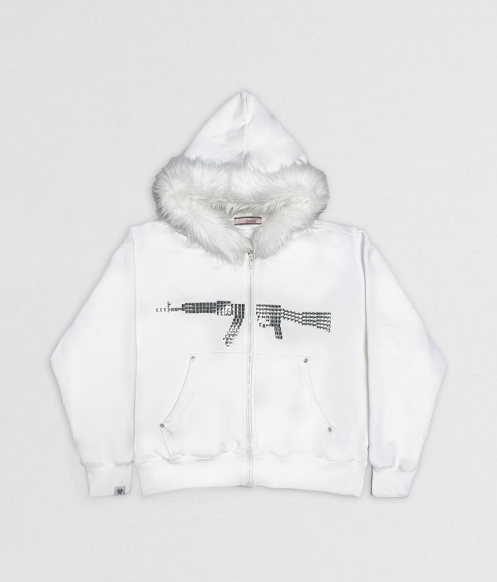 K2 STUD fur hood zip-up (WHITE) delivery ~12.19