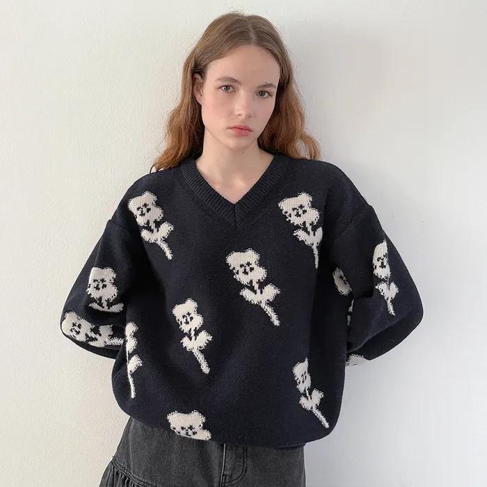 SN Flower Loose Fit Knit (Navy)