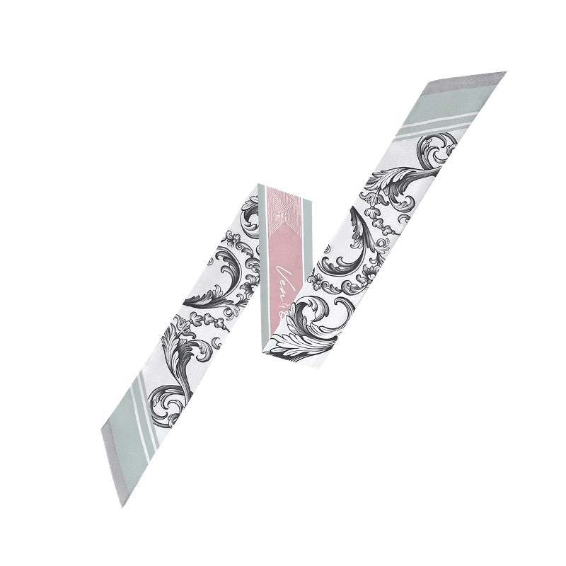 벤앤쿠 Baroque-Mint Blush Long Twilly Silk Scarf