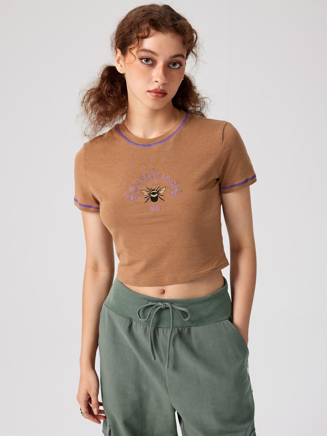 비 그래픽 반팔 크롭탑