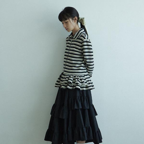 Plain long tiered skirt_Black