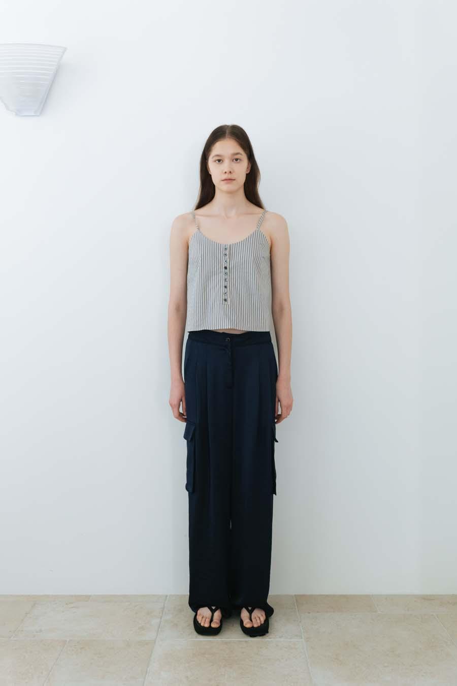Stripe Button Sleeveless Top (Navy)