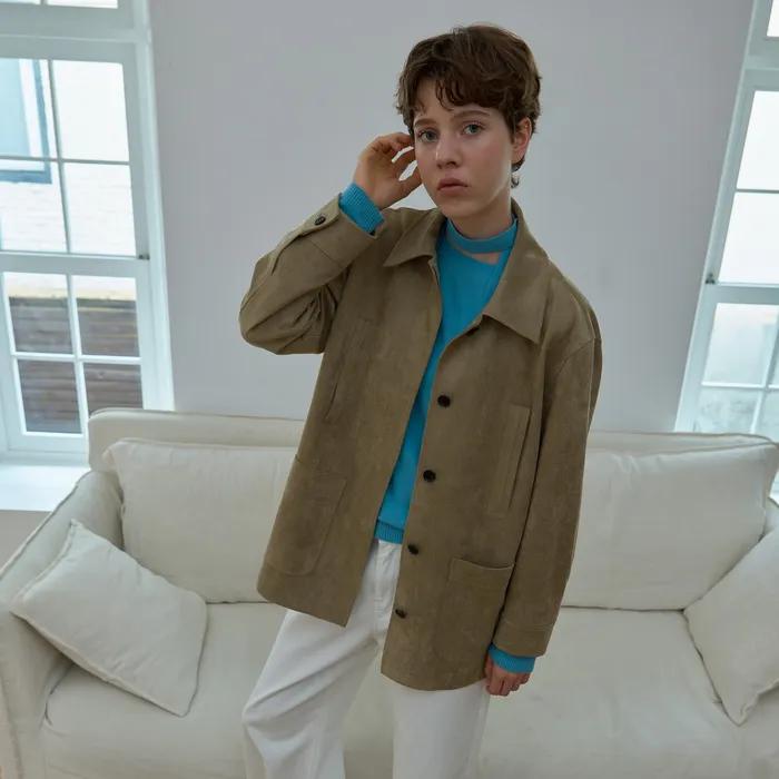 SUEDE SINGLE HALF JACKET_BEIGE