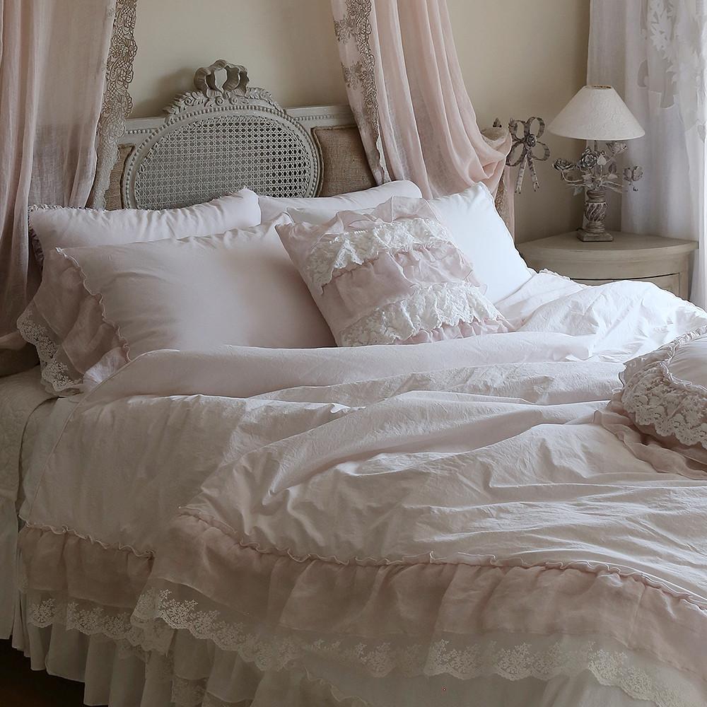 메종드파리 차렵이불세트 에이프릴 핑크, 고밀도면 사계절 레이스 베딩세트 (솜 별도)