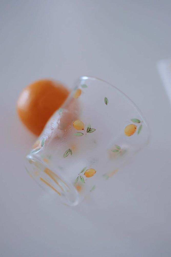 빈티지 레몬 패턴 내열 유리컵 글라스