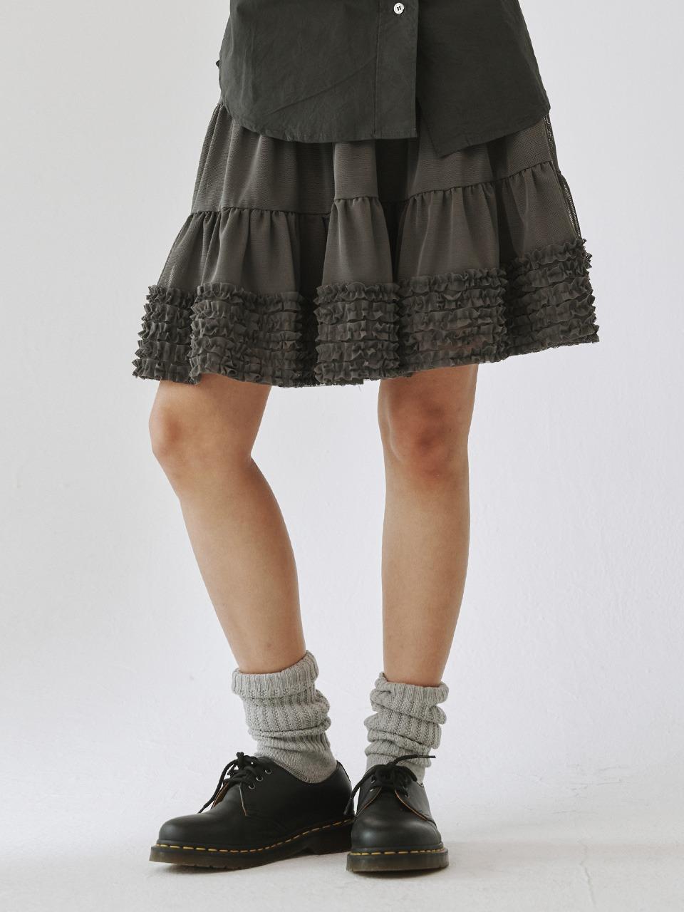 [PLZPROJECT]MESH SKIRT, GRAY