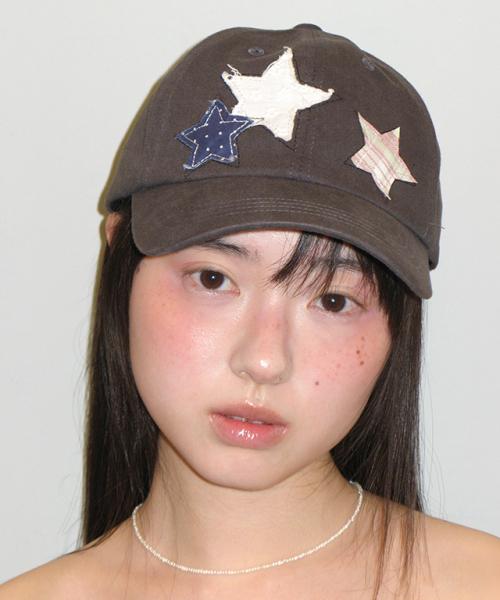 STAR PATCH MIXED APPLIQUE BALL CAP CHARCOAL