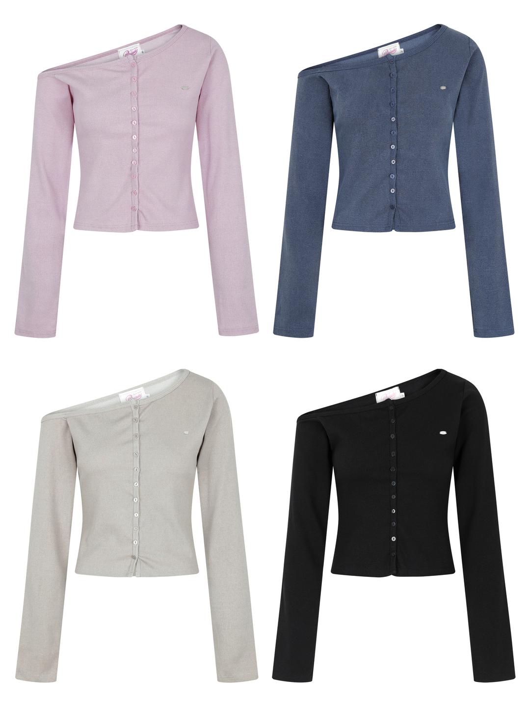 One-Shoulder Ribbed Button T