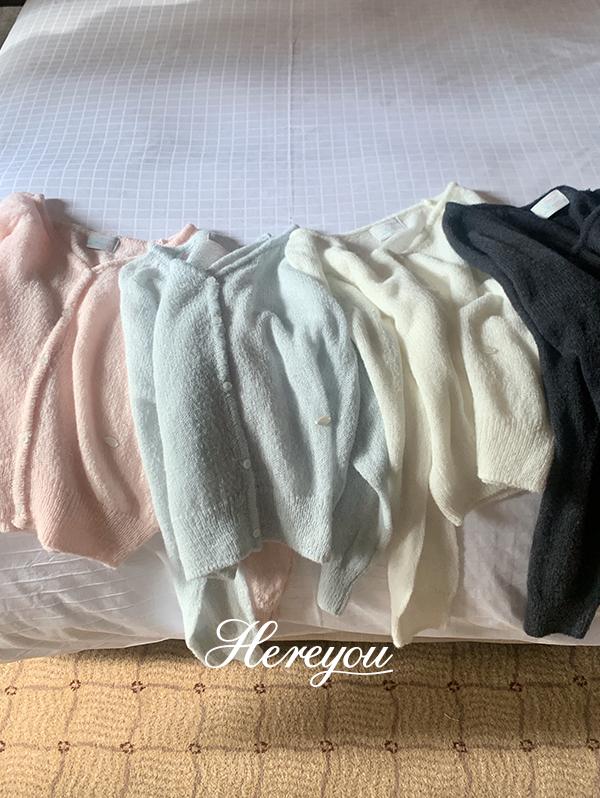 유리에 컬러추가/주문폭주🌸 [here you] 퍼지 모헤어 cardigan - 16color (브이넥/라운드넥/봄니트/봄가디건/포도/핑크/벚꽃룩/올리브/피크닉/나들이룩/살안타템)