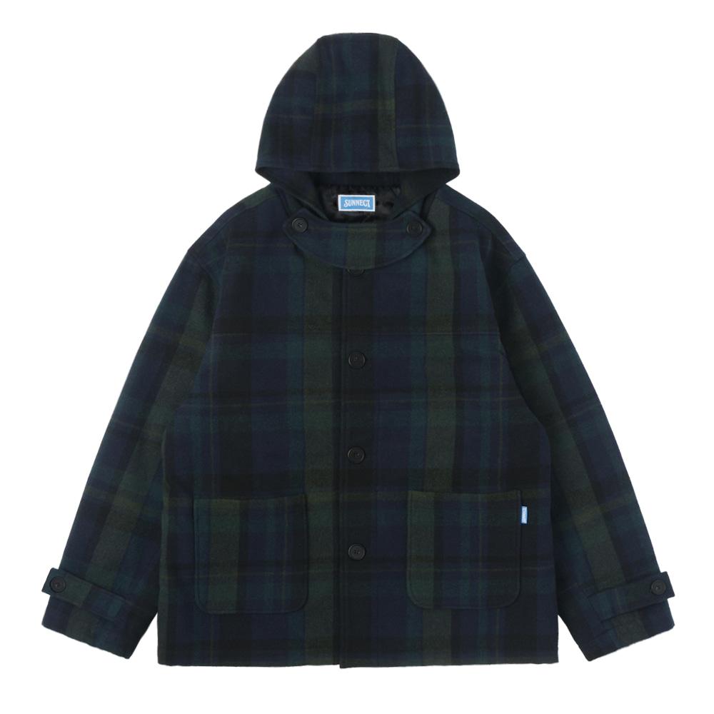 Tartan Hooded Coat - Navy