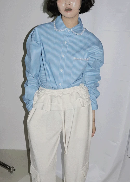 노드 stripe 레이스 블라우스 3col - blue