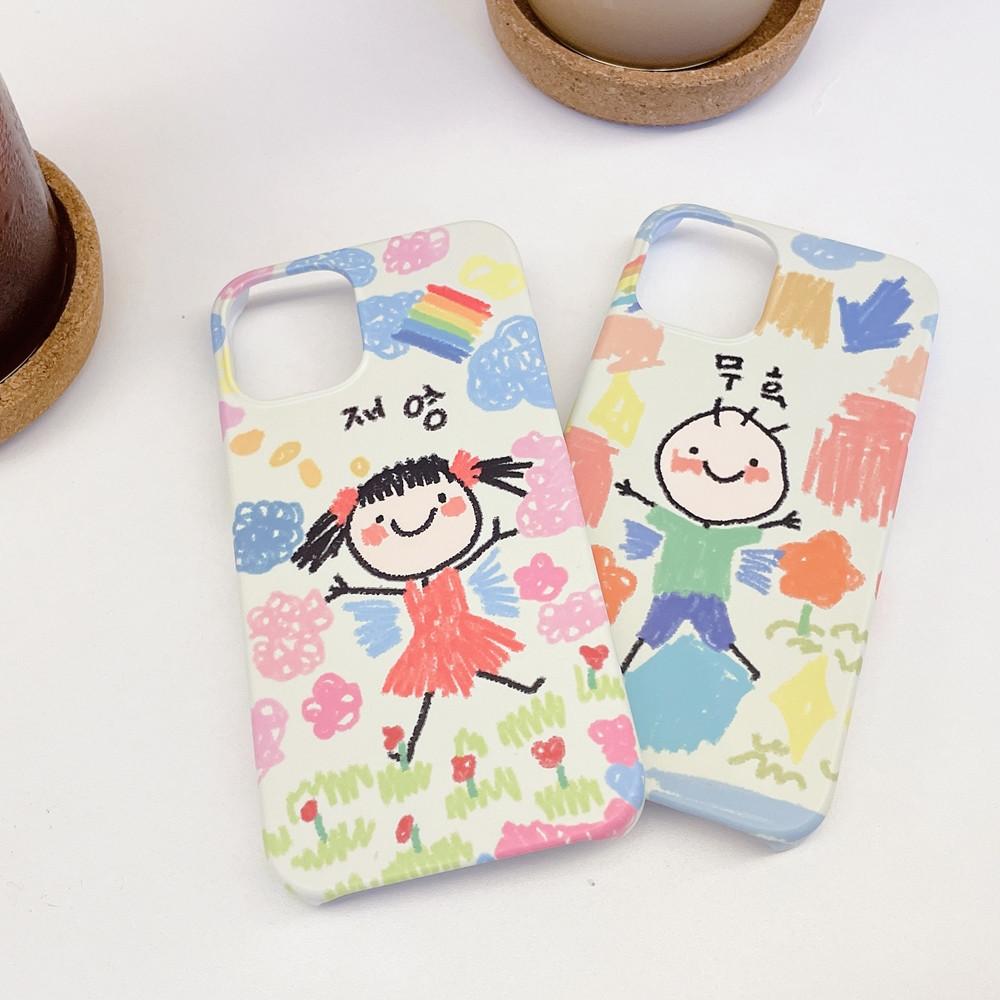 크레용 커스텀 캐릭터 커플 하드 폰케이스 아이폰 11 12 13 갤럭시 S22 zflip 3