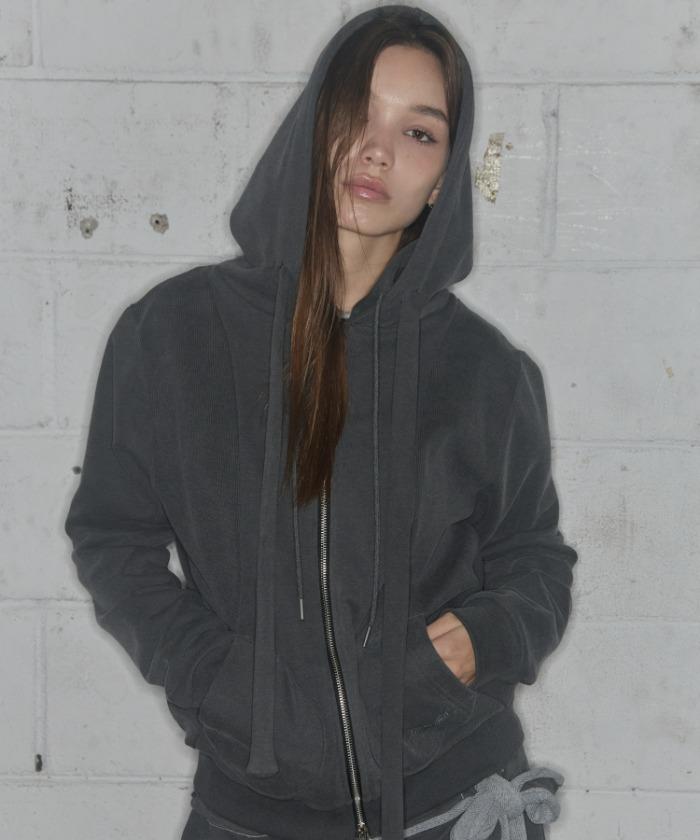 DYE-WASH LAYERED HOODED ZIP-UP (GRAY) F25ZA009