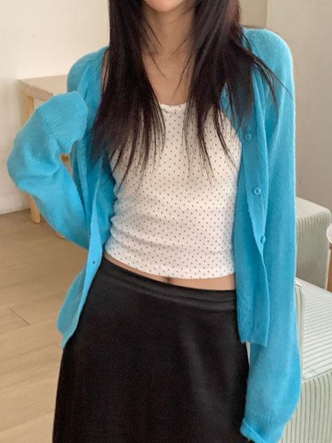 [비비드컬러🎨/세미크롭] 버터리 모헤어 가디건 (니트가디건-컬러가디건-비비드가디건-라운드넥가디건-포도가디건-버튼가디건-울가디건-무지가디건-긴소매가디건-긴팔가디건)