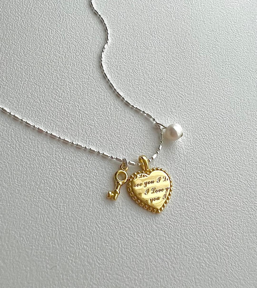 Acer rojo lon silver 925 lettering freshwater pearl key combi dog tag silver heart necklace