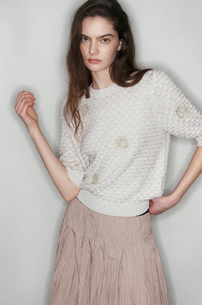 [LANVIN COLLECTION] 글리터 비즈 라운드넥 니트 탑