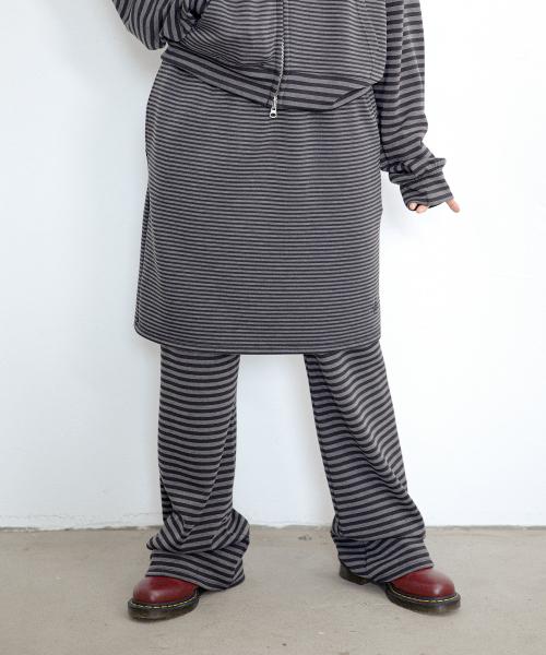 STRIPE MIDI LAYERD SKIRT PANTS_BLACK(IK2FFFPA90A)