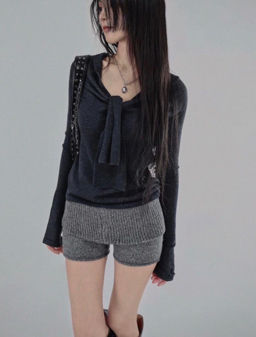 TIE BUNDL SCARF LOOSE FIT KNIT T-SHIRT 타이 묶음 스카프 여리핏 니트티 (2COLORS)