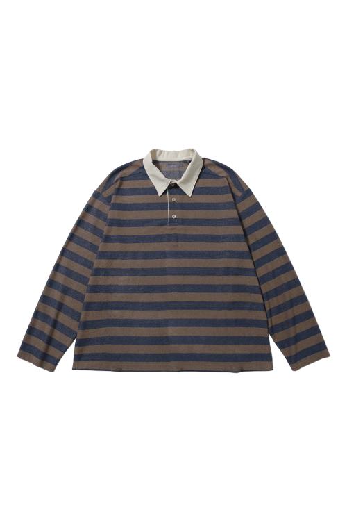BOUCLE STRIPE  COLLAR T-SHIRTS (BROWN-NAVY)