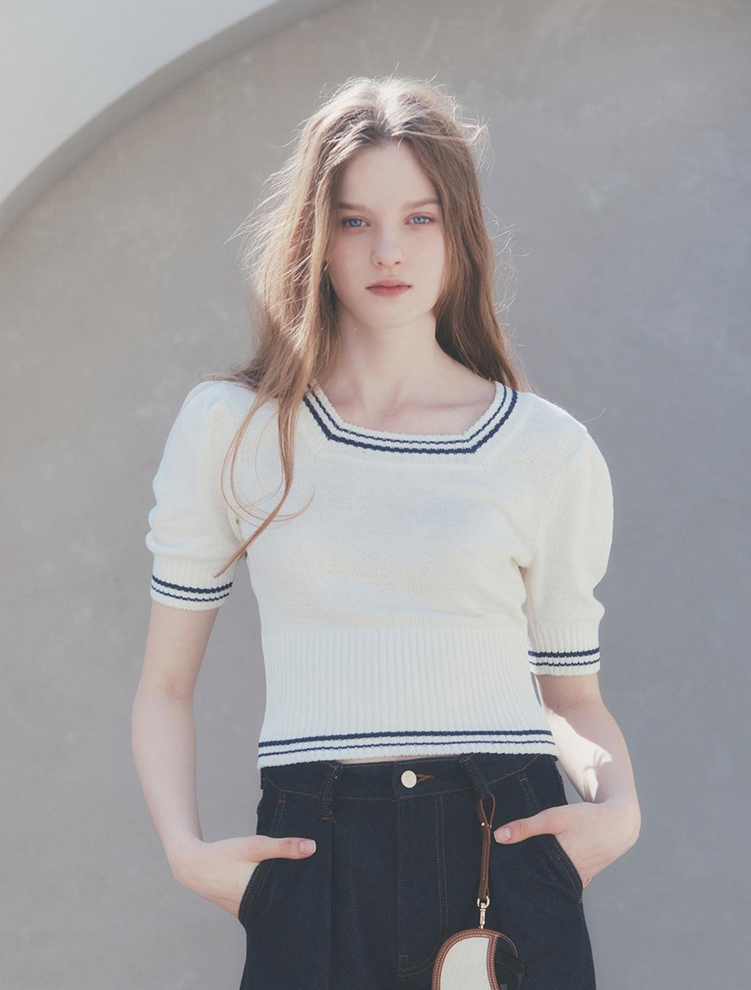 Square-Neck Knitted Top (Ivory)