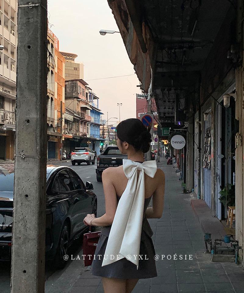 Big Ribbon Gray Blazer Three-Piece Set (Separately Selected)