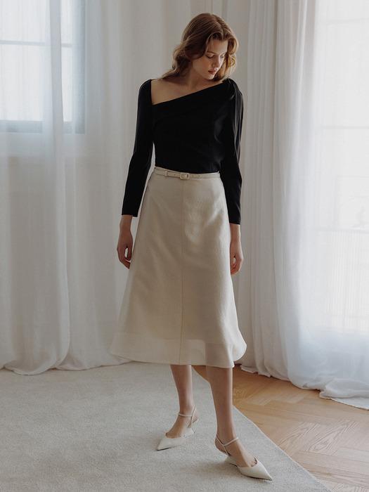 LIORA Belted sheer long skirt (Cream beige)