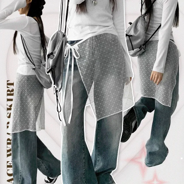 (3일)특가![1+1할인/포인트룩! 레이어드스커트 랩스커트 레이스스커트] 레이스랩스커트