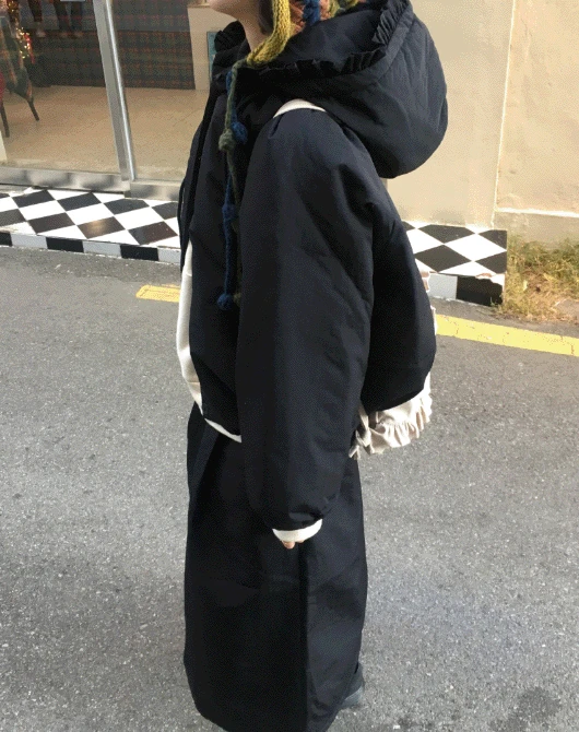 쇼콜라 프릴 후드 벌룬 패딩 (2color)