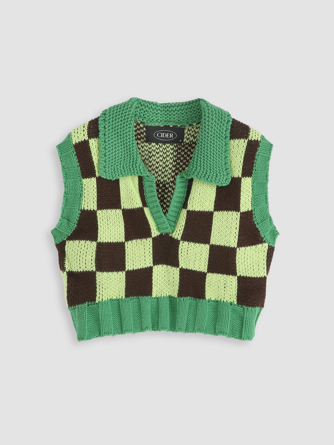 Check Pattern Knit Vest