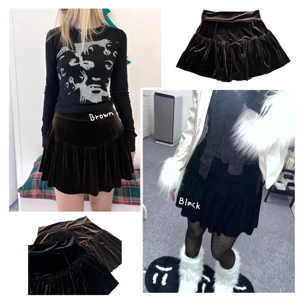 Velvet shirring skirt (2color)